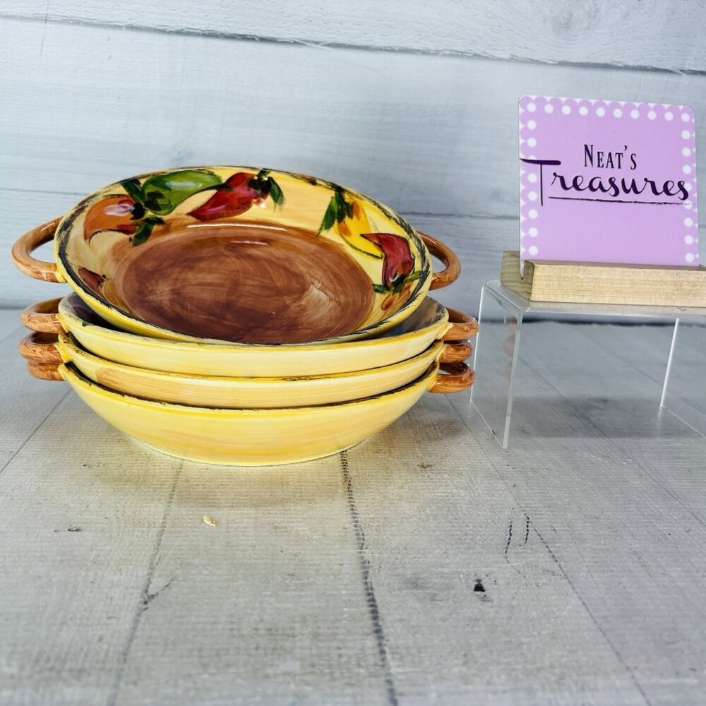 Tabletops MEXICAN 101 Red Yellow Peppers 8"  Individual Twin Handled Bowl Set 4